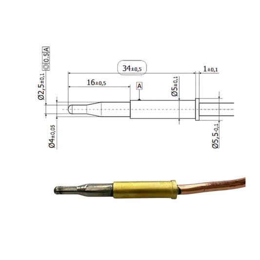 Thermoelement steckbar, Spitze: Ø 5mm, 35mm lang (Typ: 110)