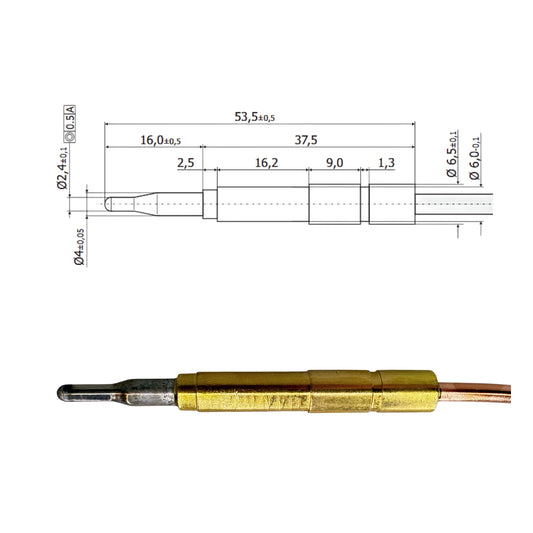 Thermoelement steckbar, Spitze: Ø 6mm, 53,5mm lang (Typ: 140)
